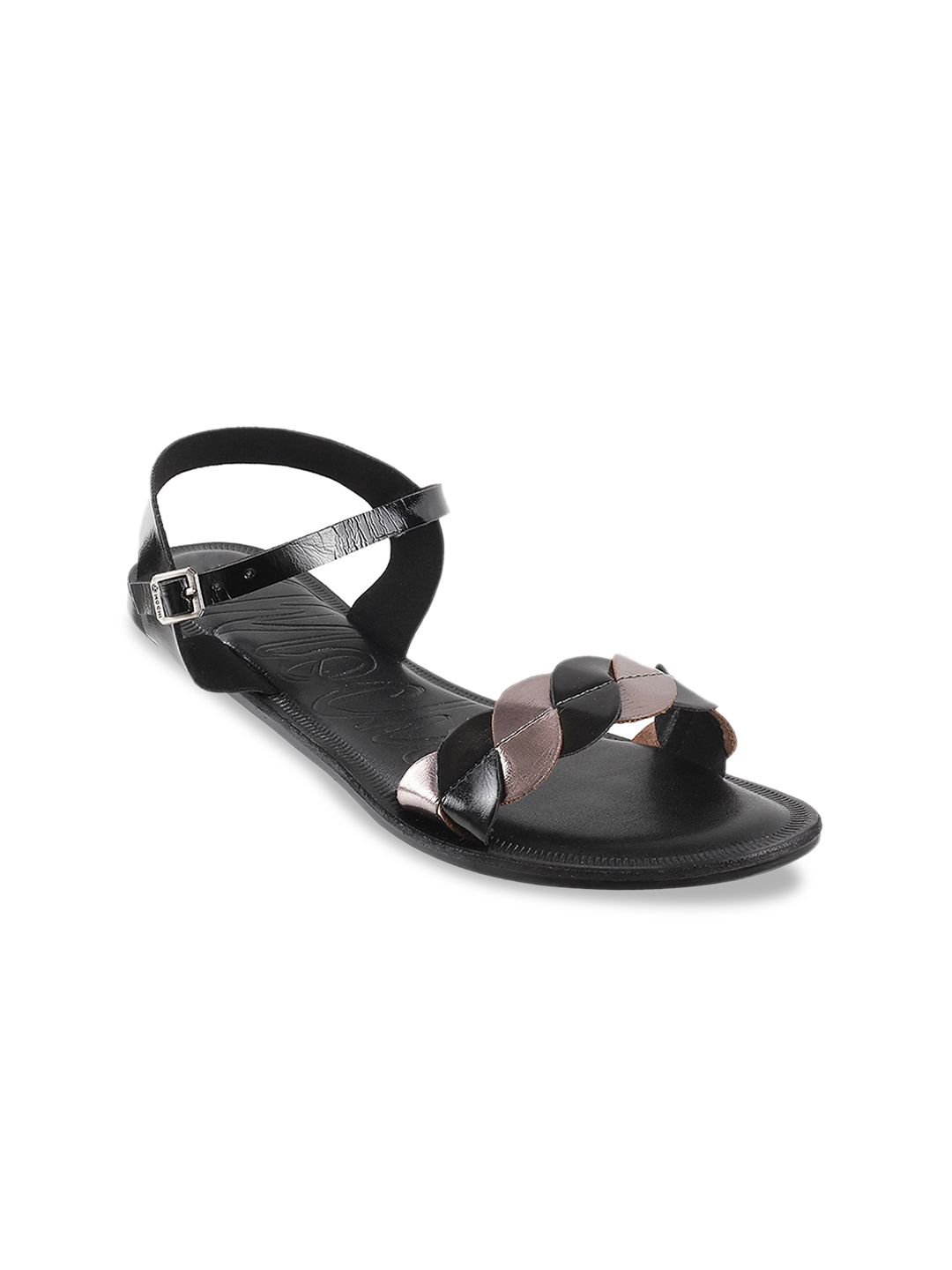 Mochi Women Black Embellished Open Toe Flats