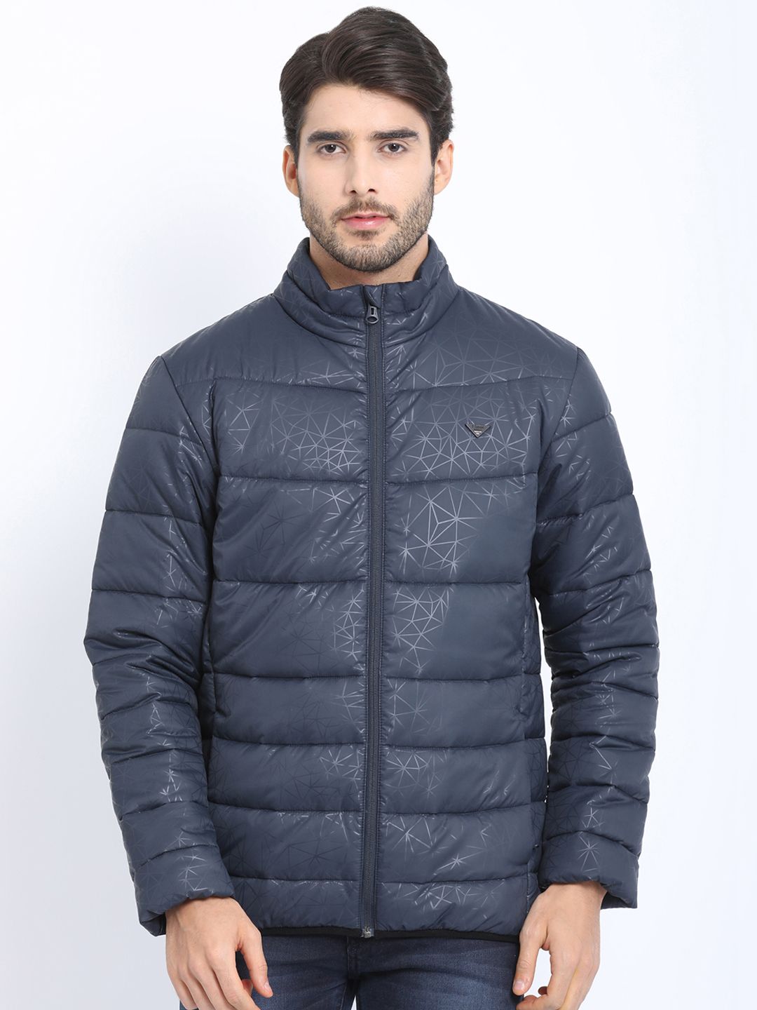 t-base Men Navy Blue Solid Lightweight Puffer Jacket
