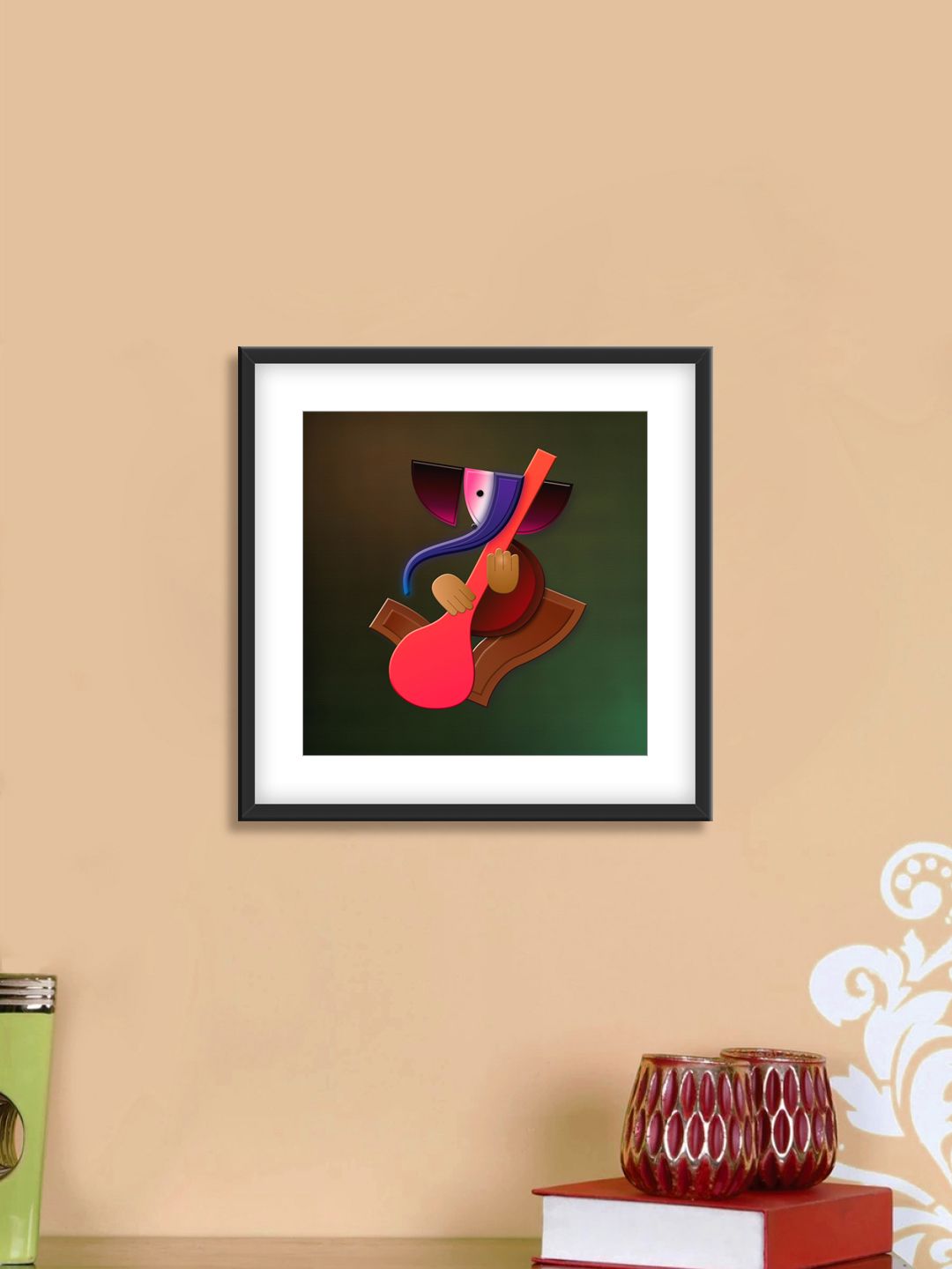 999Store Green & Pink Ganesha Cotton Canvas Digitally Printed Wall Art