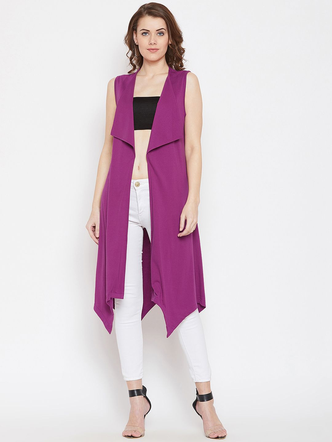 Hypernation Women Purple Solid Open Front Shrug
