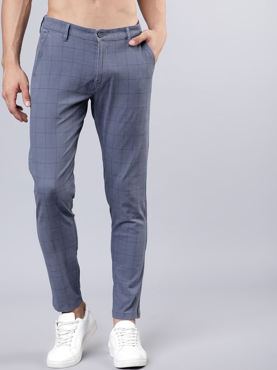 HIGHLANDER Men Blue Slim Fit Checked Regular Trousers