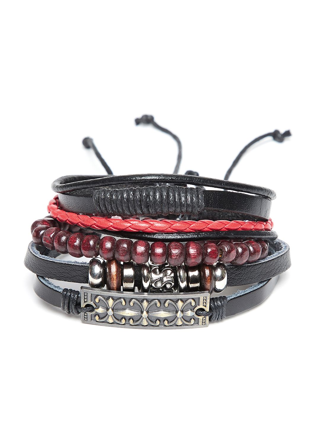 Alvaro Castagnino Men Set Of 3 Black & Brown Leather Wraparound Bracelets