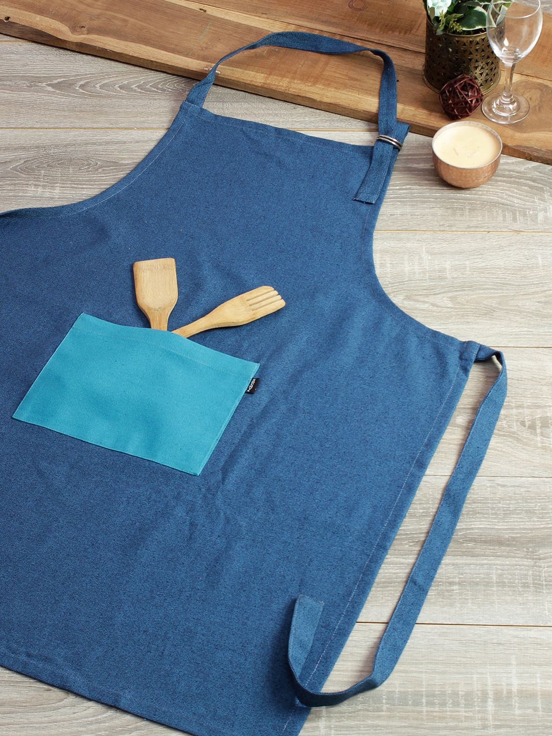 Soumya Unisex Blue Solid 200TC Cotton Apron