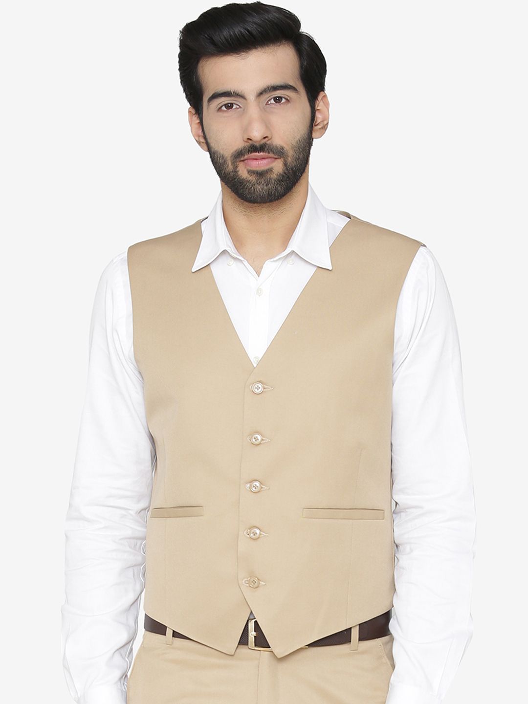 Wintage Men Beige Solid Waistcoat
