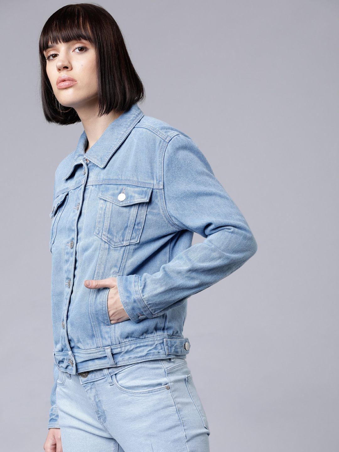 Tokyo Talkies Women Blue Solid Denim Jacket