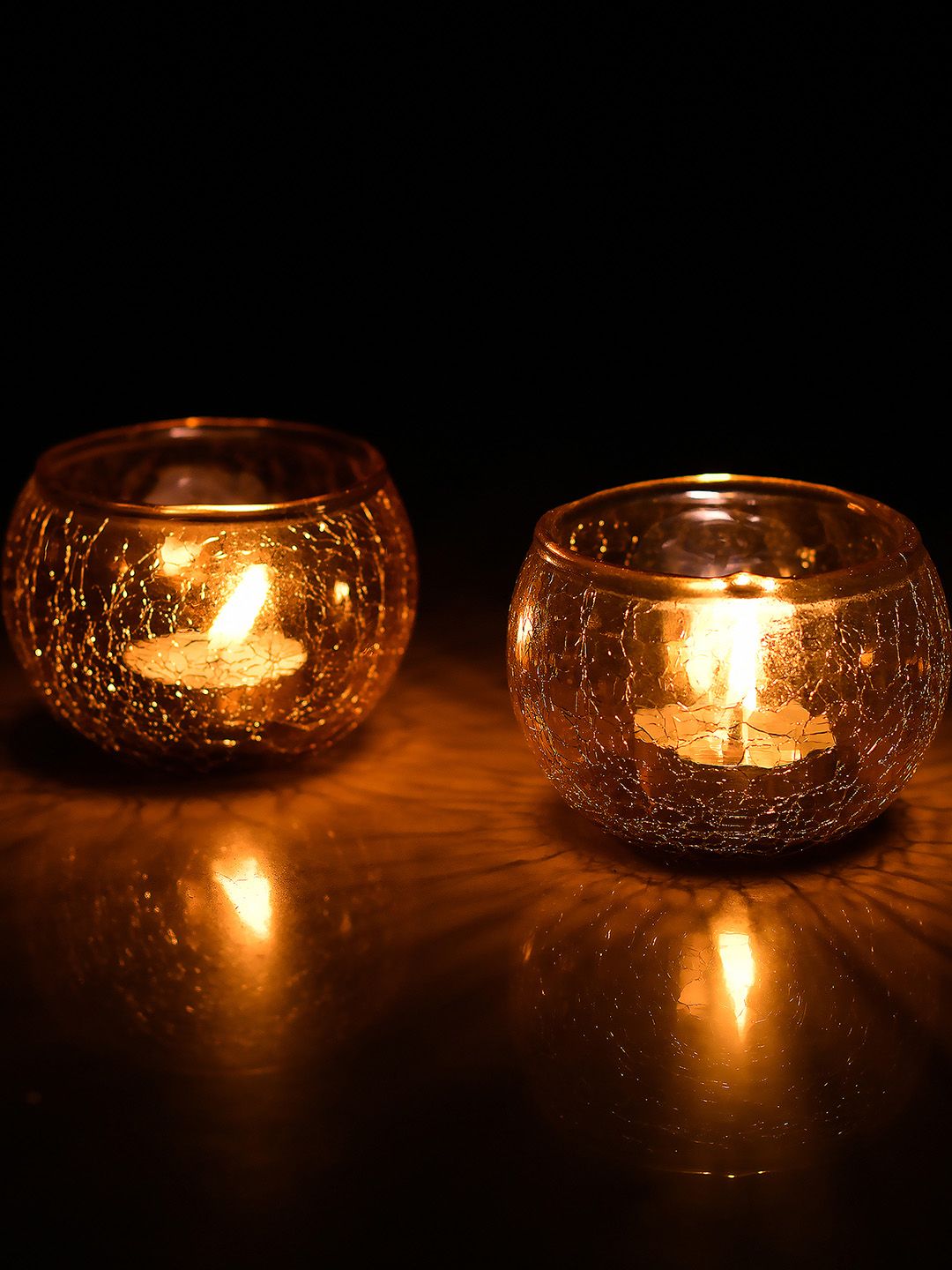 Homesake Set of 2 Moroccan Yellow Glass Crackle Mosaic Tea Light Candle Holder