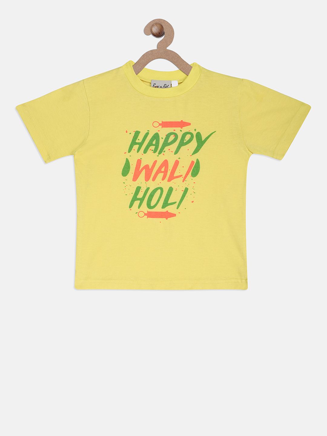 BownBee Kids Yellow Printed Round Neck T-shirt