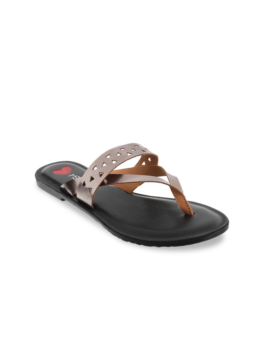 Metro Women Grey Solid T-Strap Flats
