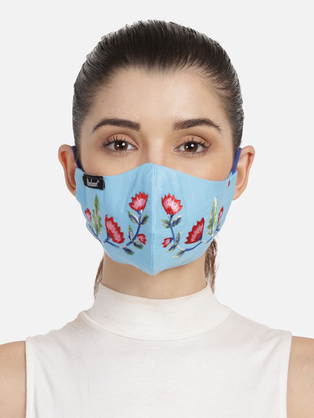 Anekaant Women Blue Single 3-Ply Floral Embroidered Fashion Mask