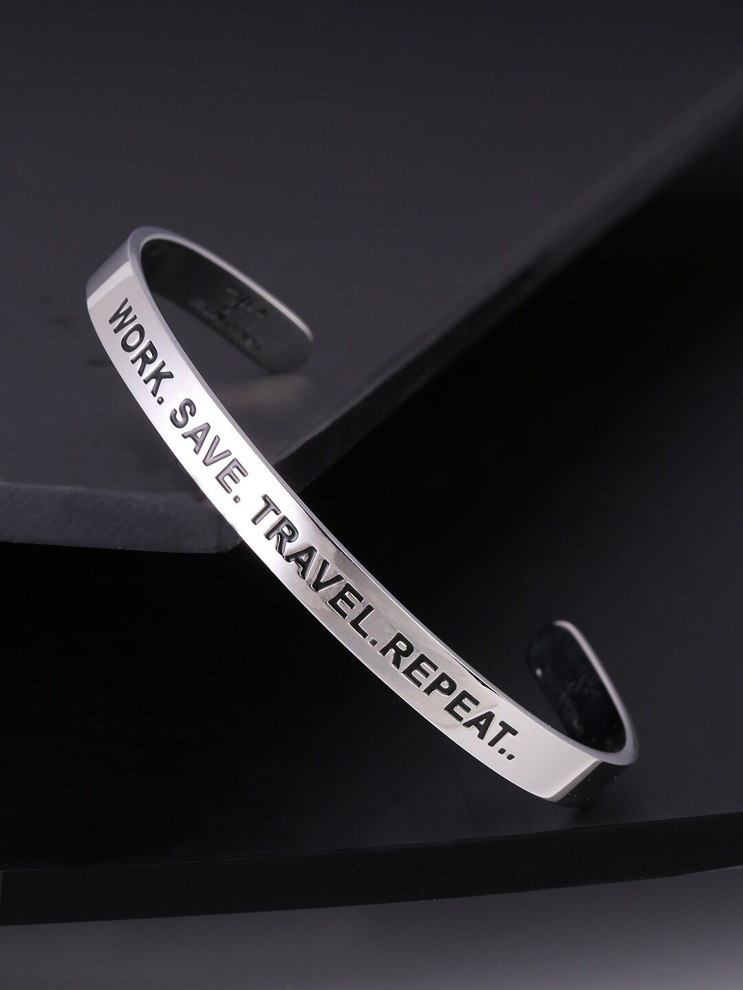 Buy Yellow Chimes Silver Toned Stainless Steel Rhodium Plated Cuff Bracelet -  - Accessories for Unisex