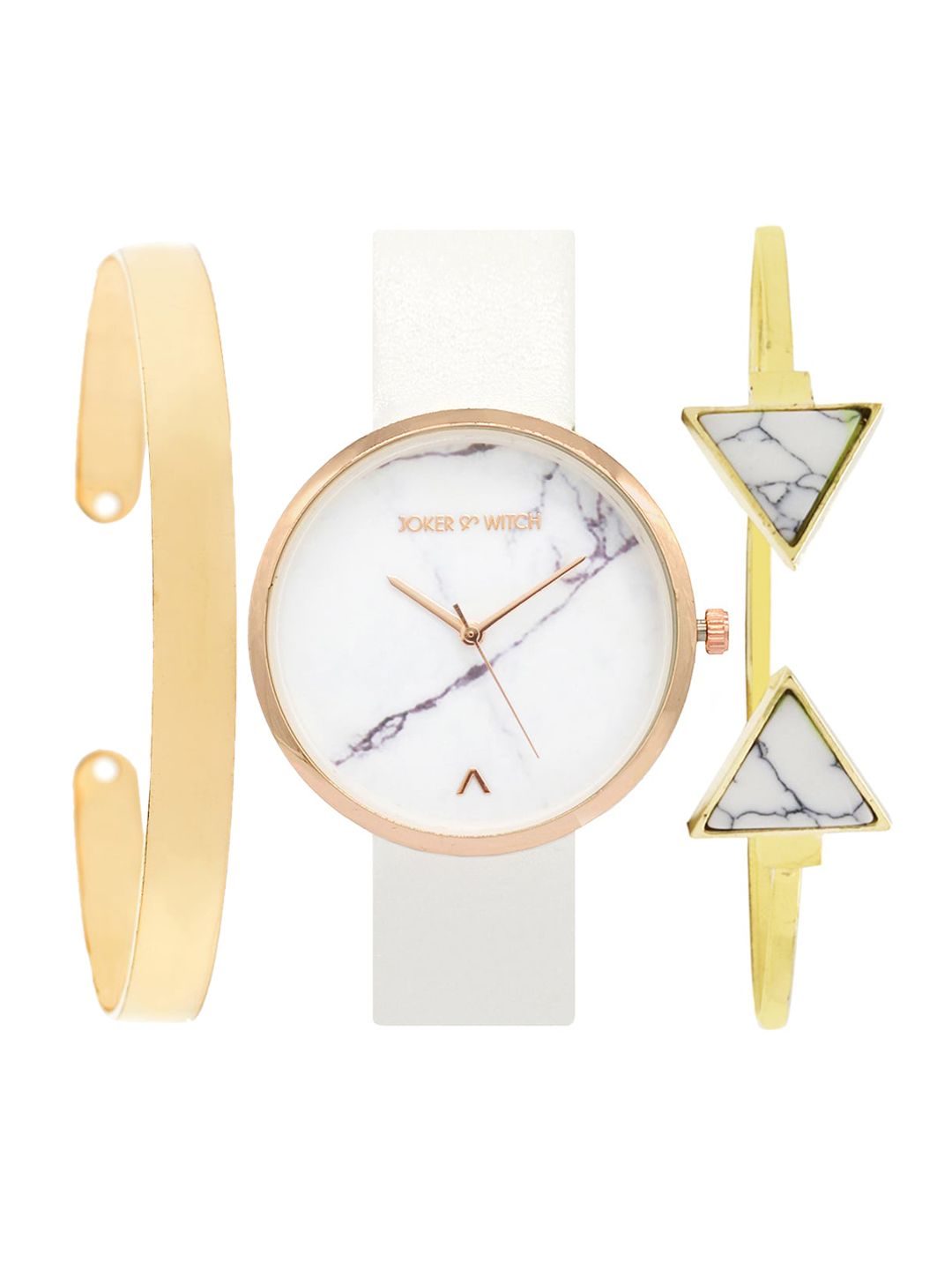 JOKER & WITCH Women White & Gold Analogue Watch & Bracelet Gift Set JWBS185