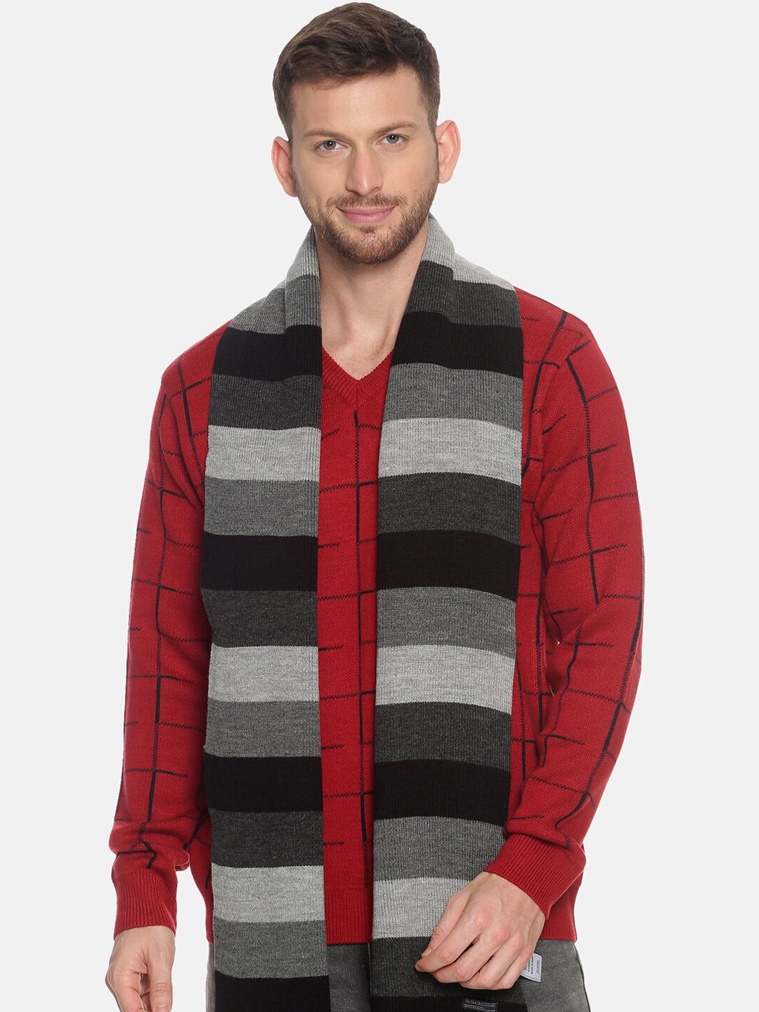 513 Men Beige & Red Woven Design Mufflers