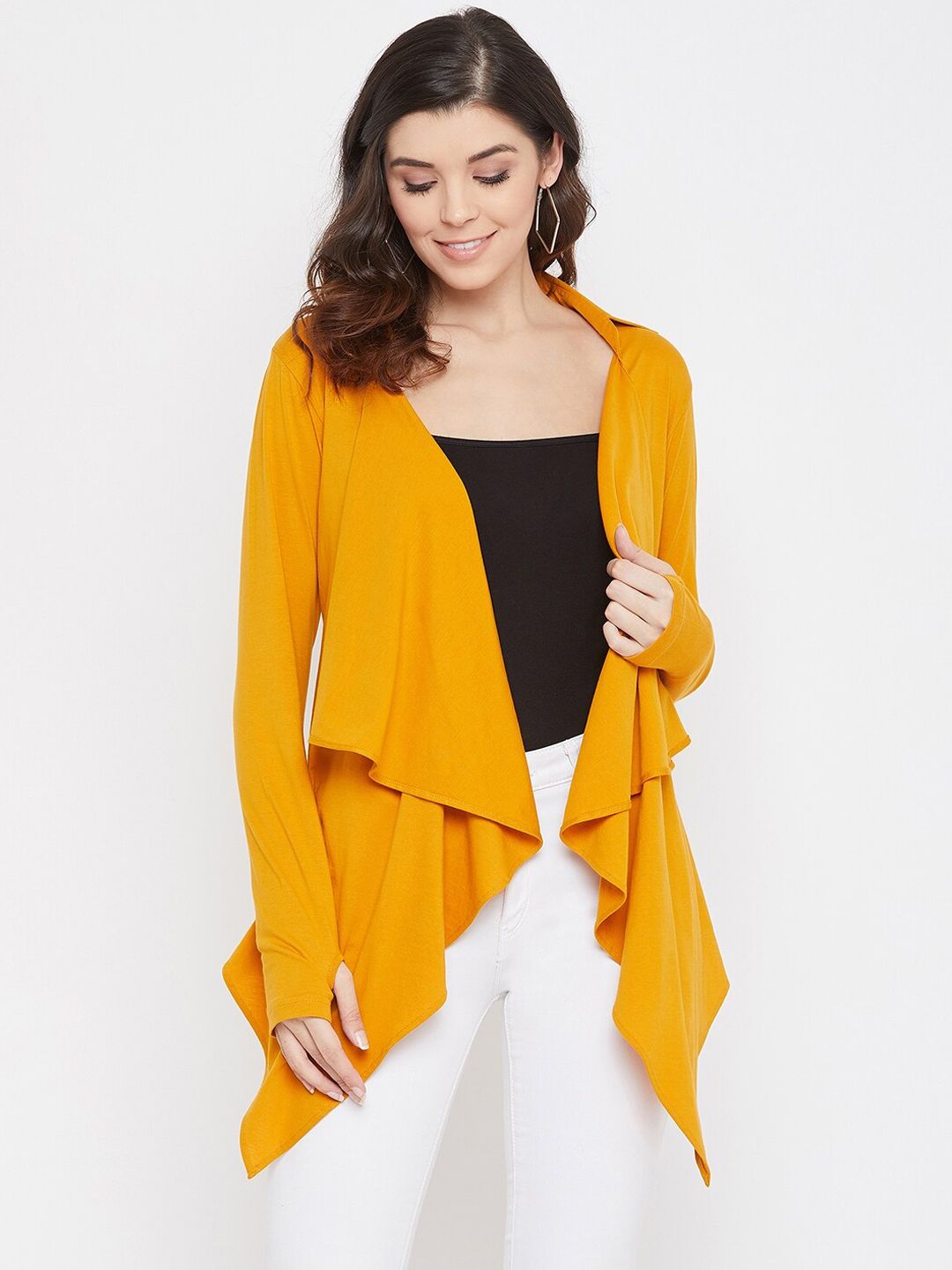 Hypernation Women Yellow Solid Open Front Shrug