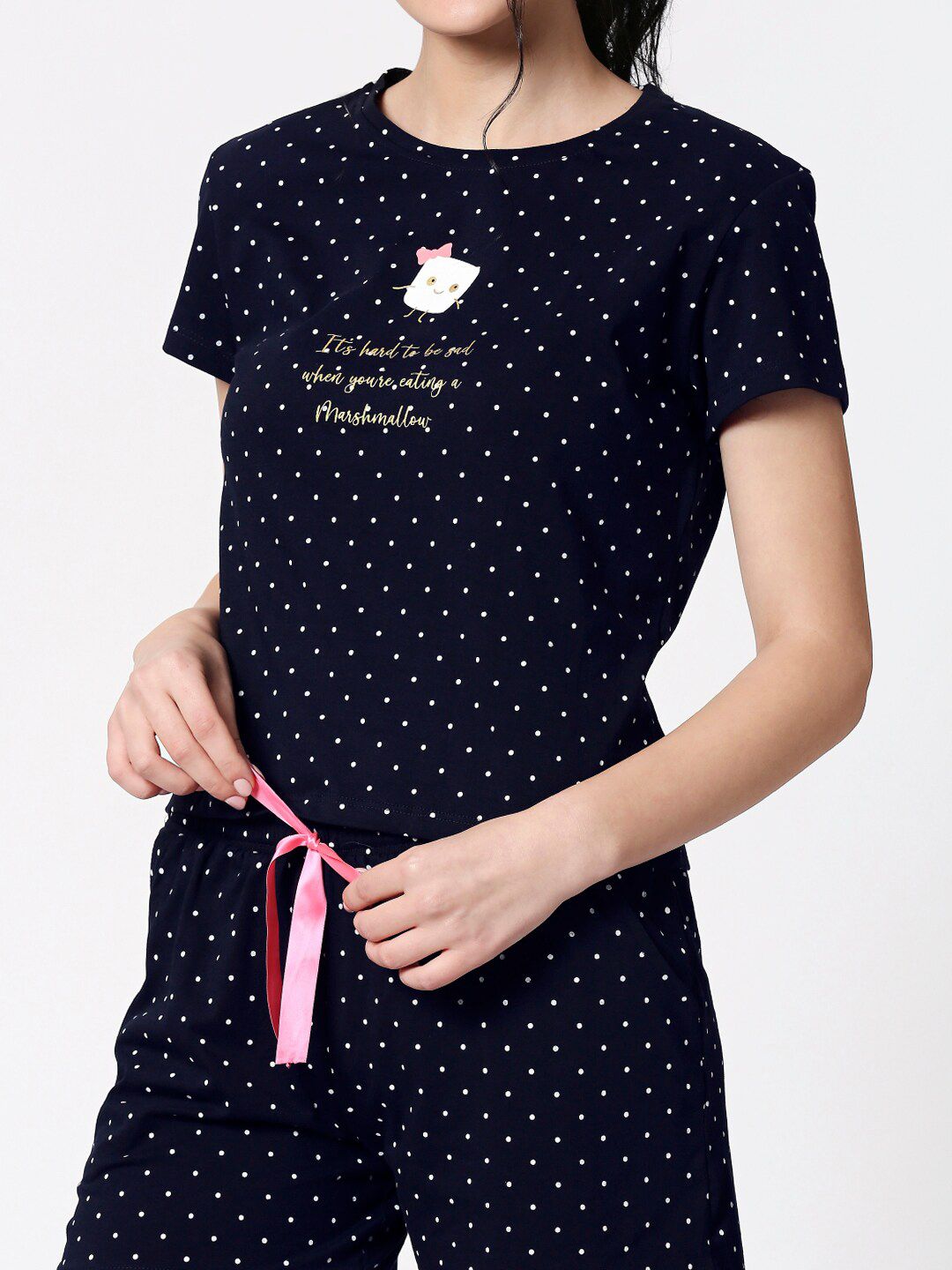 Women Navy Blue & White Printed Night suit 2