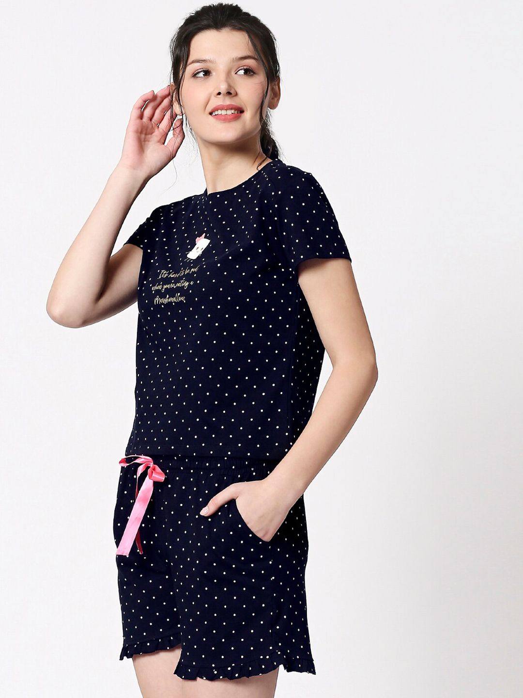 Women Navy Blue & White Printed Night suit 3