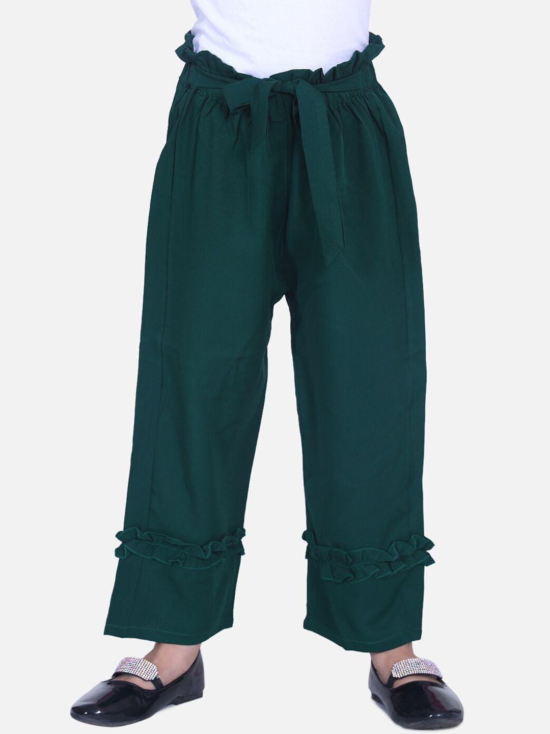 Cutiekins Girls Green Hem Design Straight Palazzos