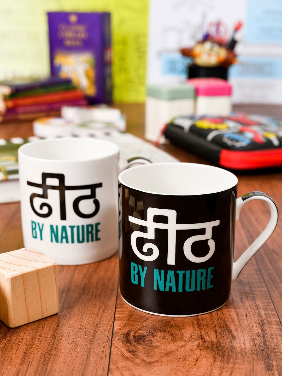 GOODHOMES Arish White Typography Bone China Microwave Safe 2 Piece Mug-350ml