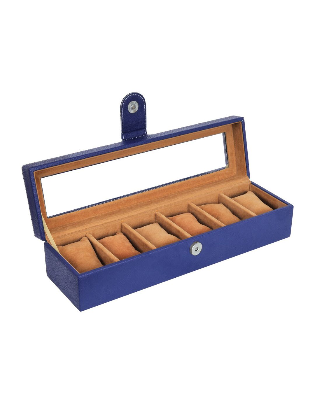 Leather World Unisex 6 Slots Blue Watch Organiser Box