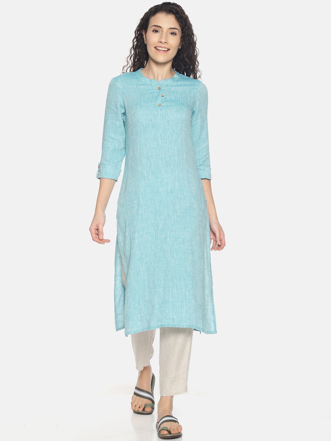 Ecentric Women Blue Solid Eco-Friendly Hemp Organic Cotton Sustainable Kurta