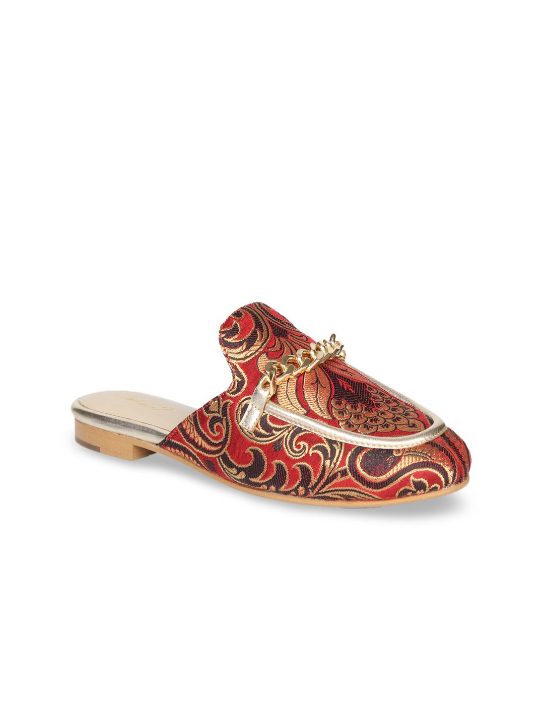 Saint G Women Metal Chain Embellished Maroon Mules