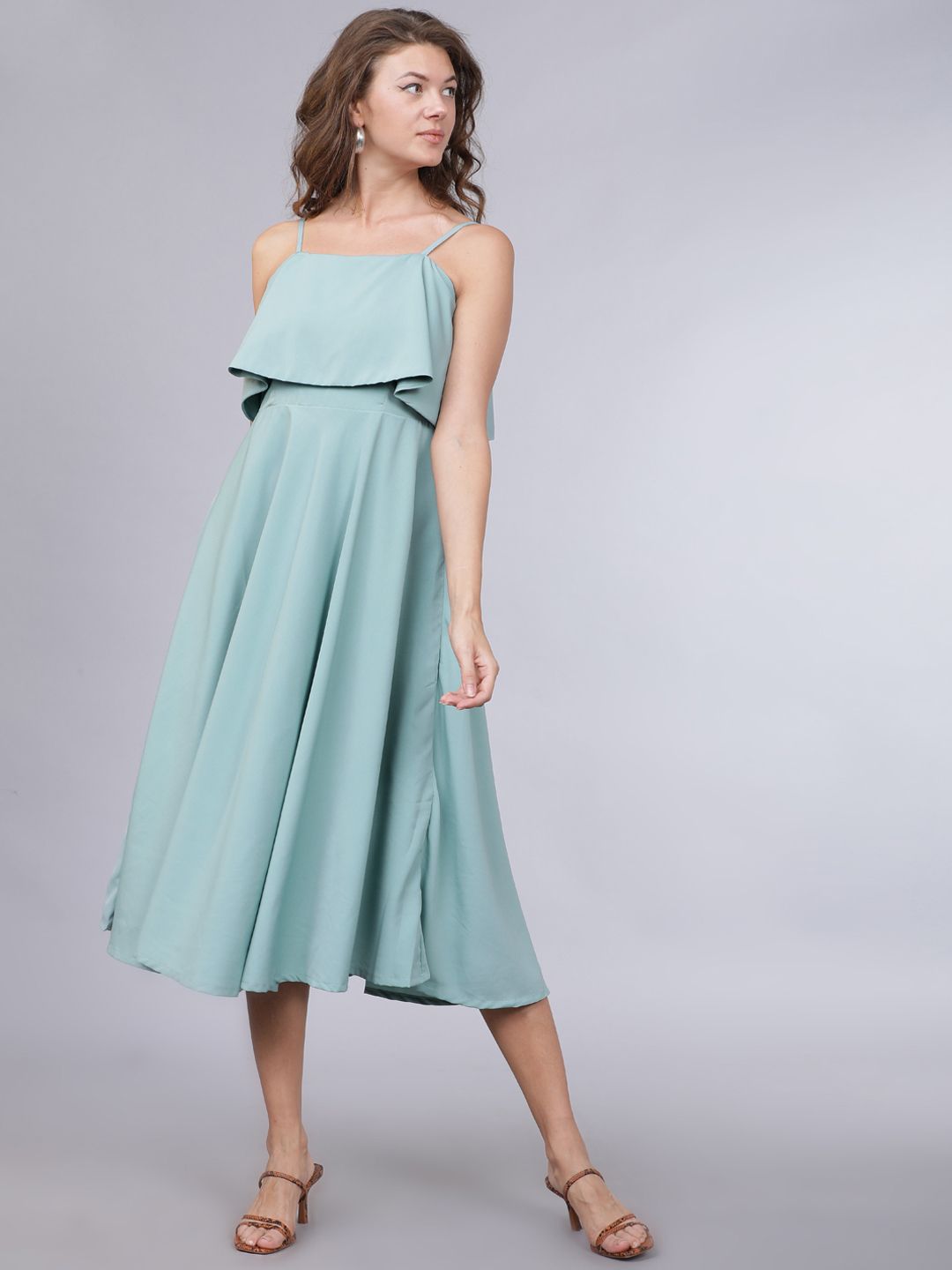Mumbai Slang Chic Women Green Solid Fit and Flare Dress