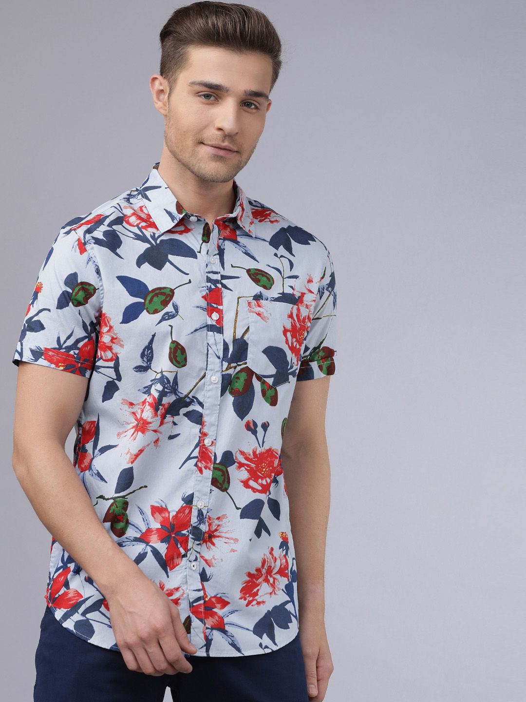 HIGHLANDER Men Blue Slim Fit Printed Casual Shirt