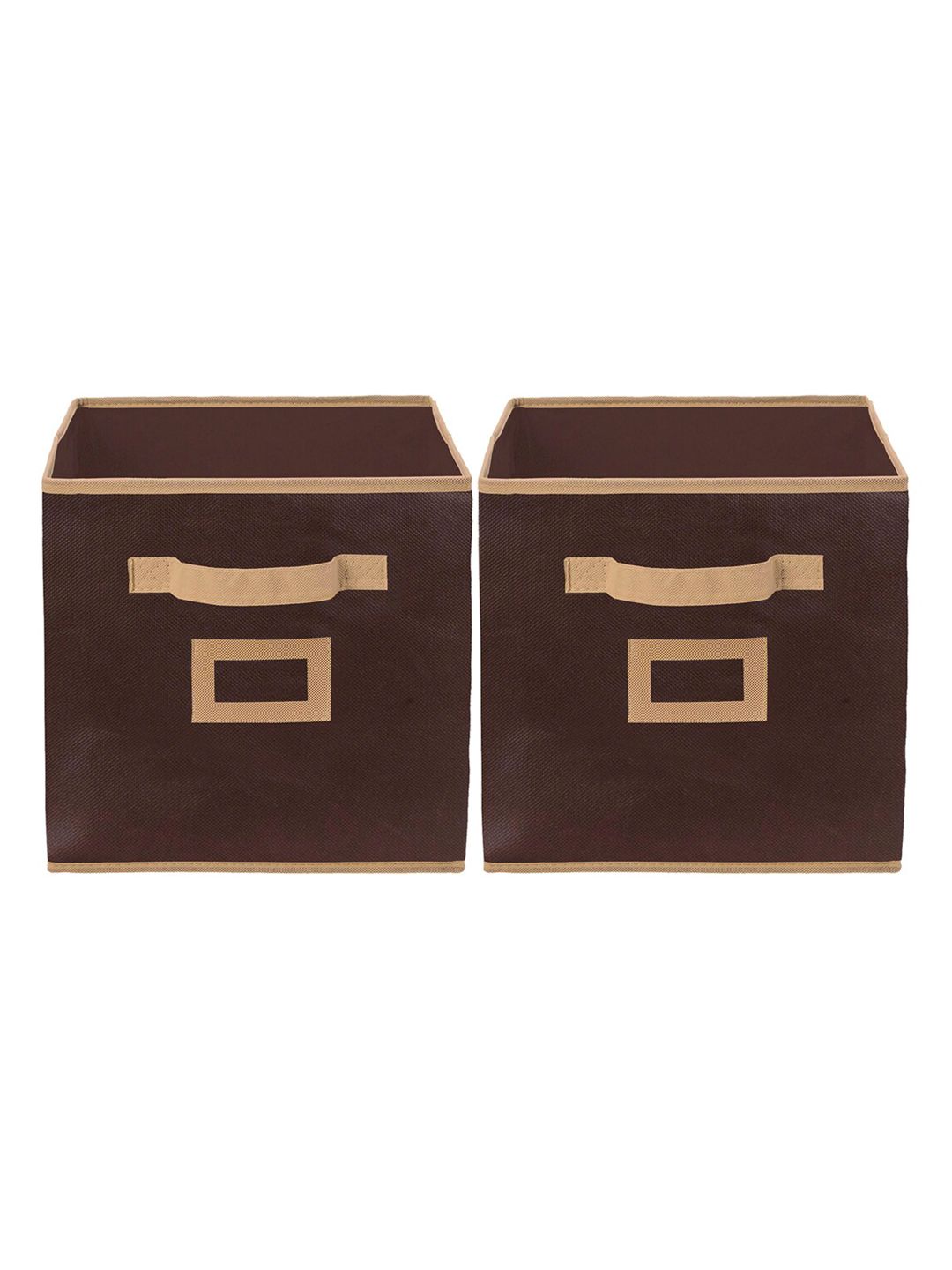 Kuber Industries Set Of 2 Brown Solid Large Storage Cube With Handle
