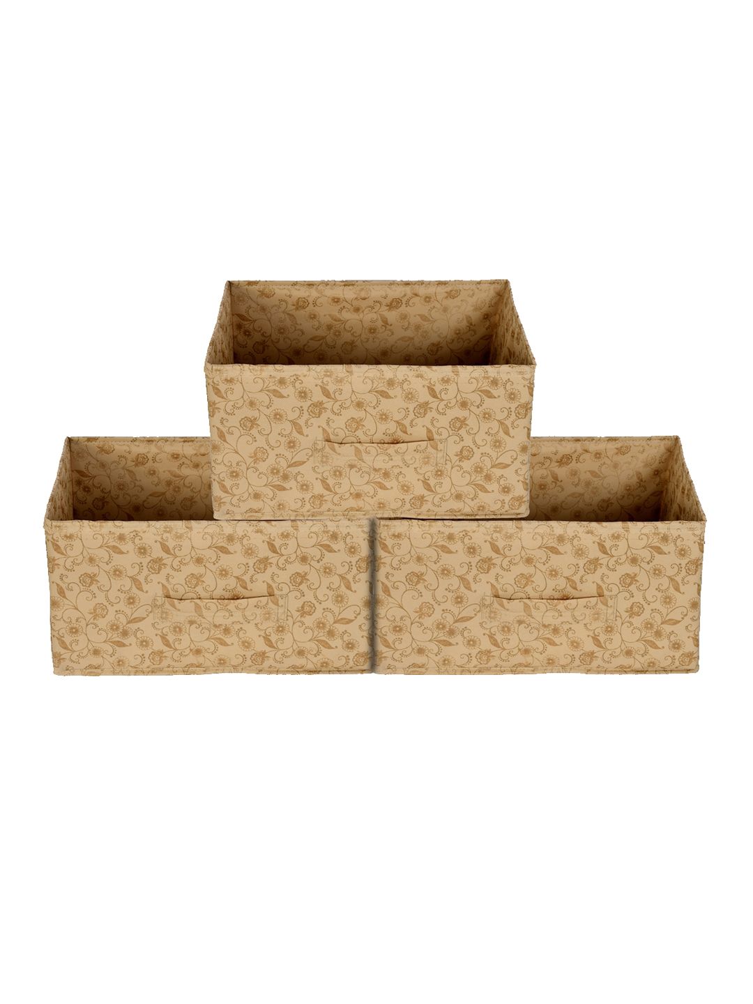 Kuber Industries Set Of 3 Beige Metallic Floral Printed Replacement Drawer Storage Organizers