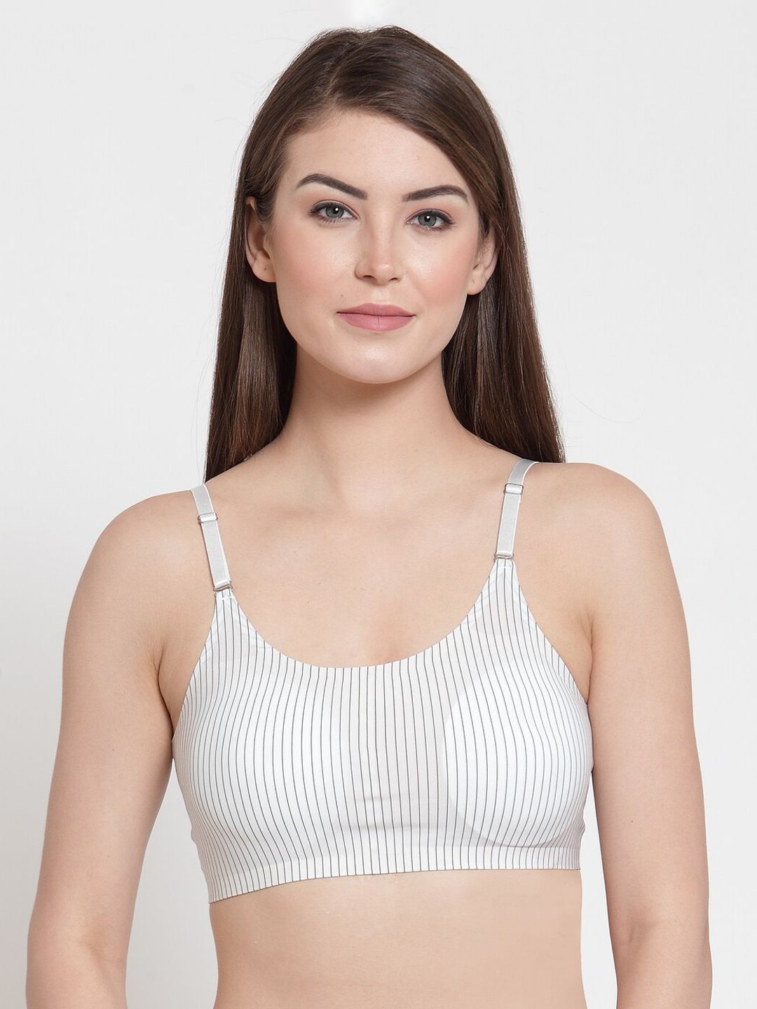 Laceandme White Striped Non-Wired Lightly Padded Bralette Bra