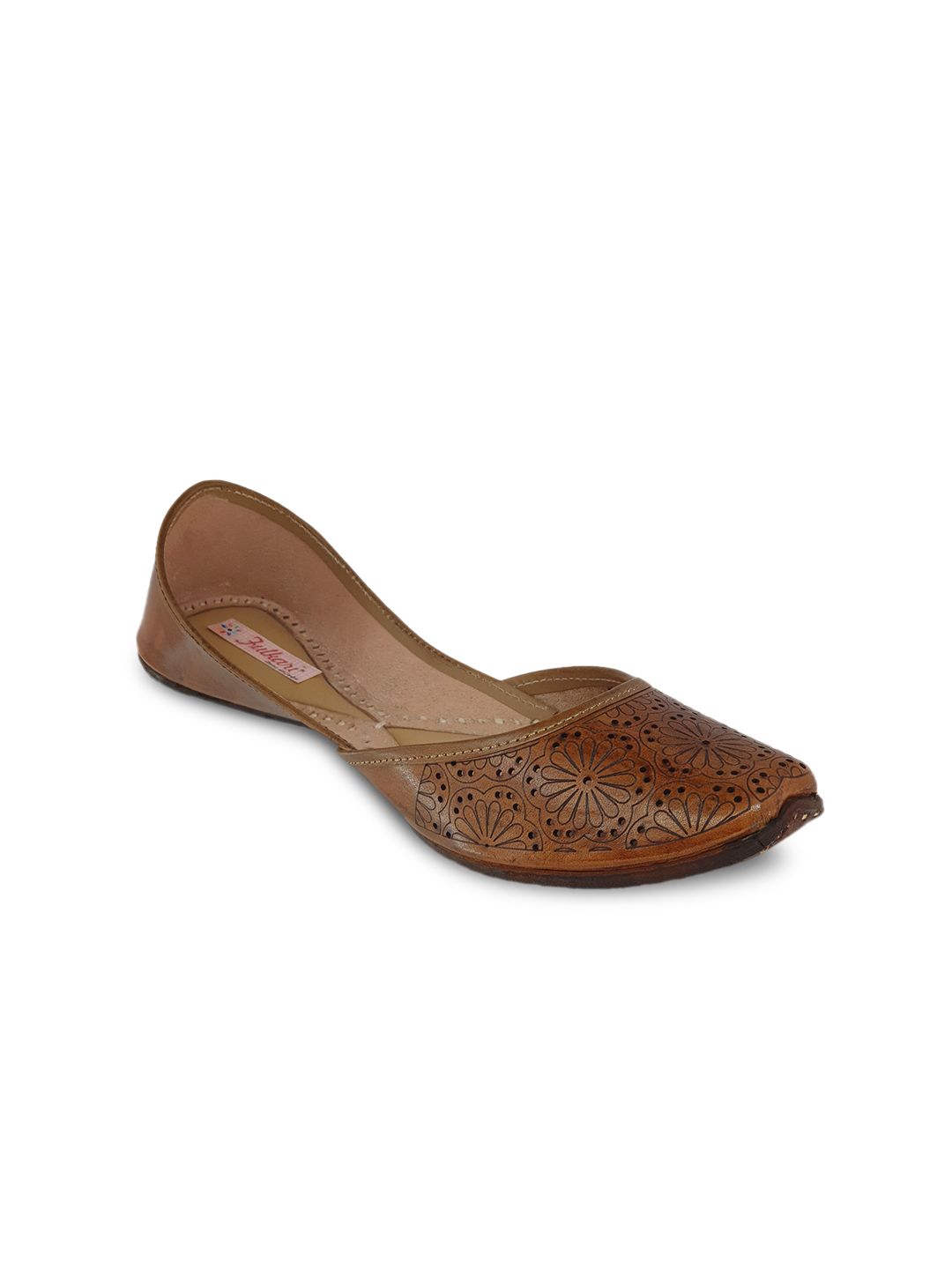 Fulkari Women Brown Textured Leather Mojaris