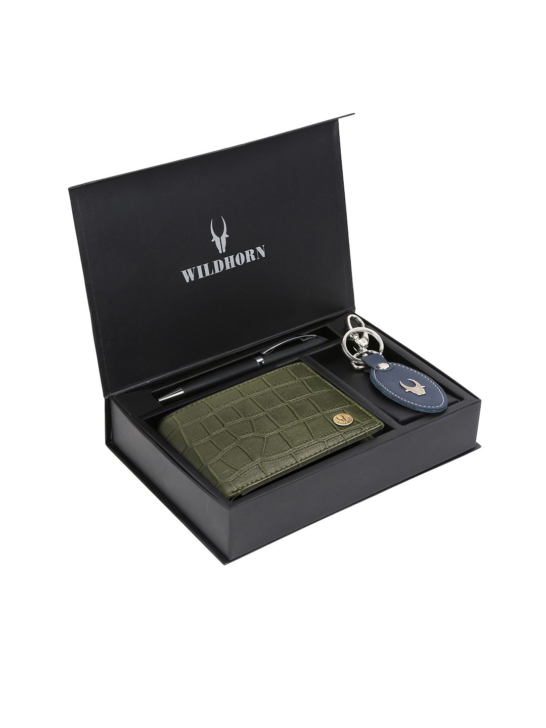Buy WildHorn Men Green & Blue RFID Protected Genuine Leather Accessory Gift Set -  - Accessories for Men