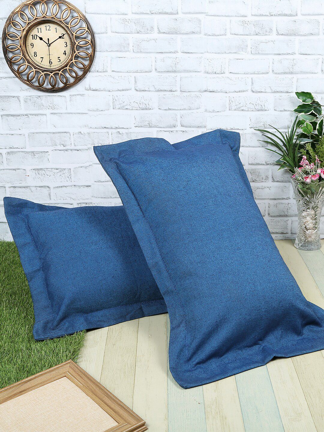 Soumya Set of 2 Blue Solid Pillow Covers