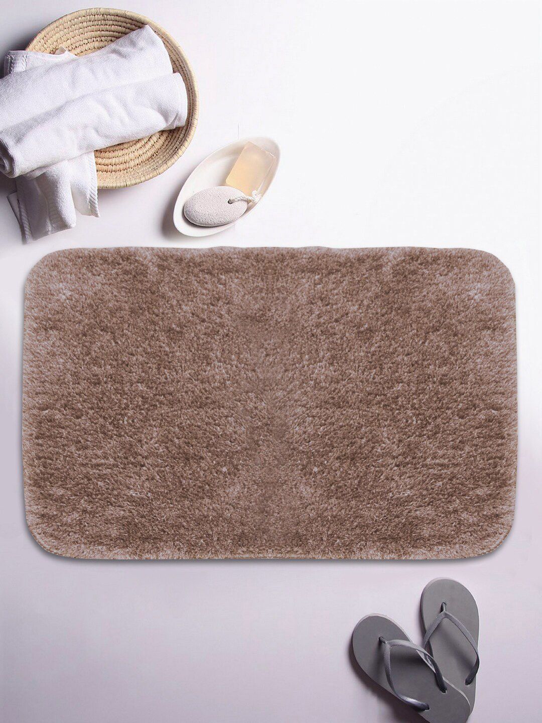 BIANCA Brown Solid Microfiber HD Rubber Backing Plush Bath Mat