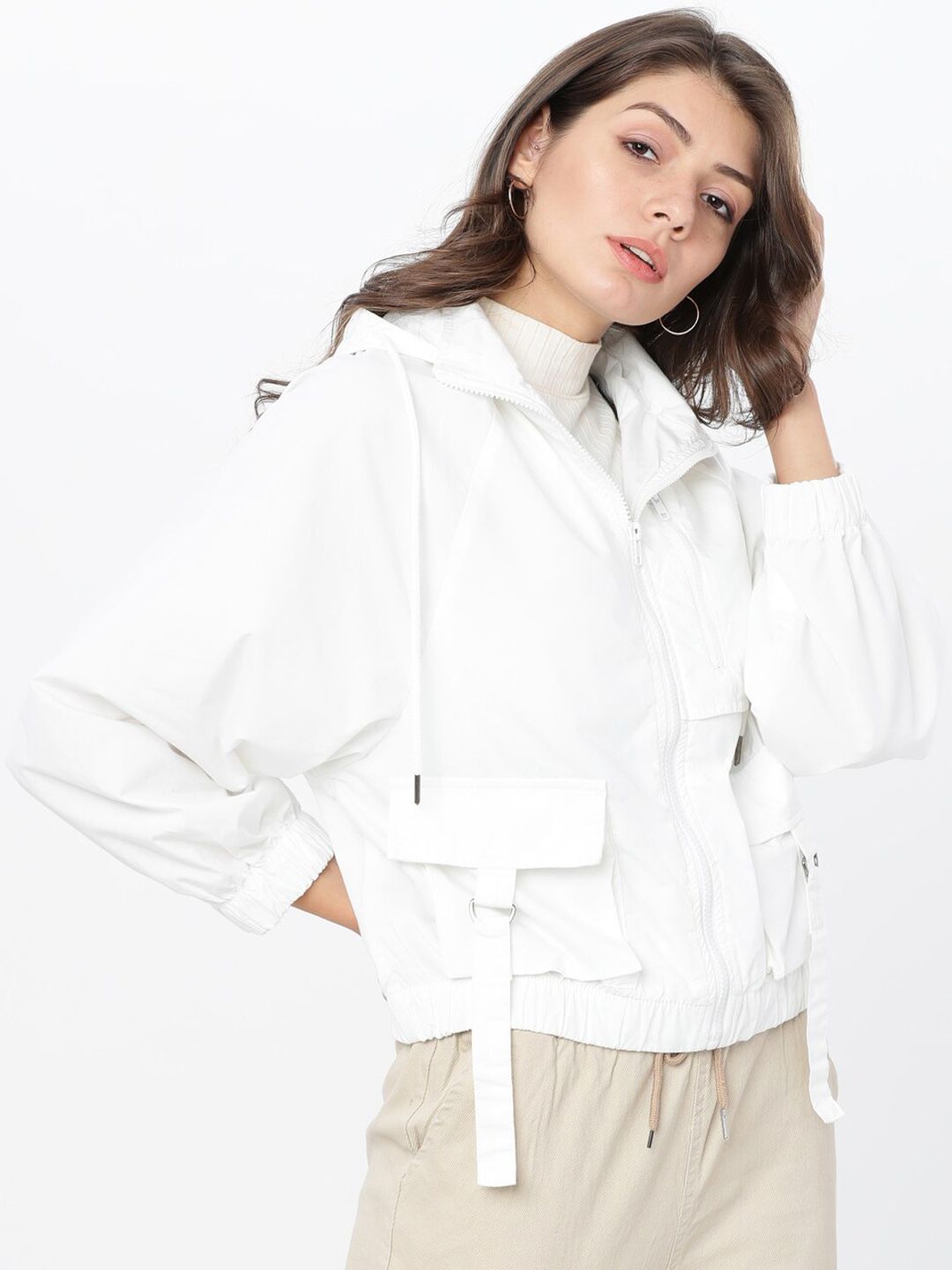 Tokyo Talkies Women White Solid Bomber