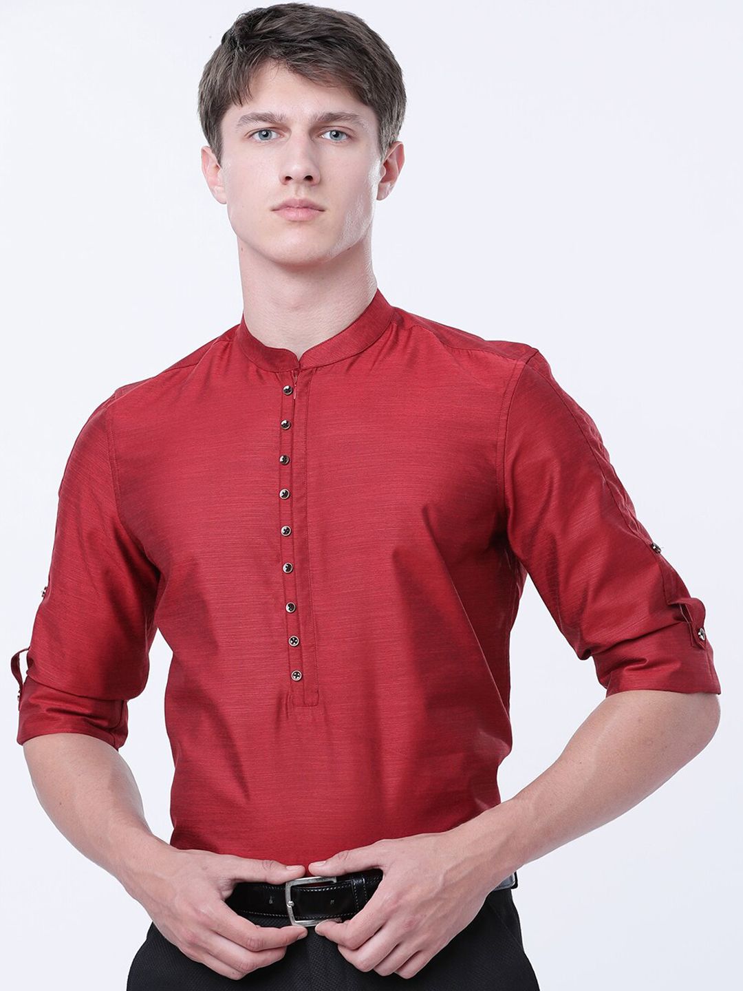 HIGHLANDER Men Maroon Slim Fit Solid Casual Shirt