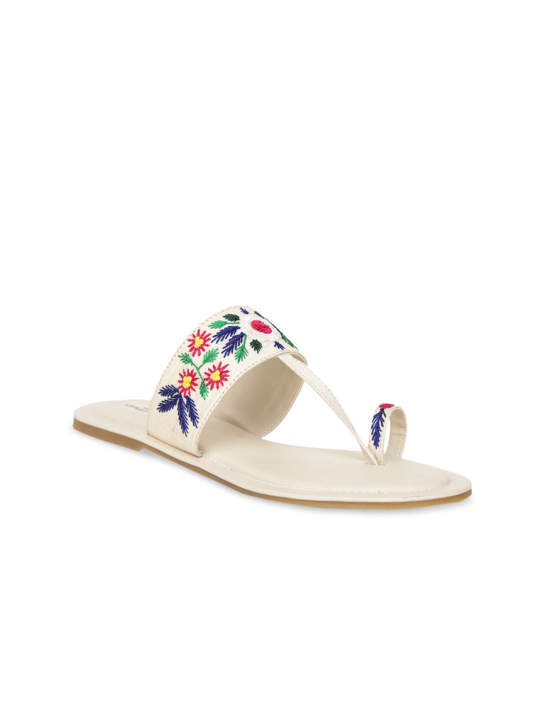 Shezone Women Cream & Blue Embroidered One Toe Flats