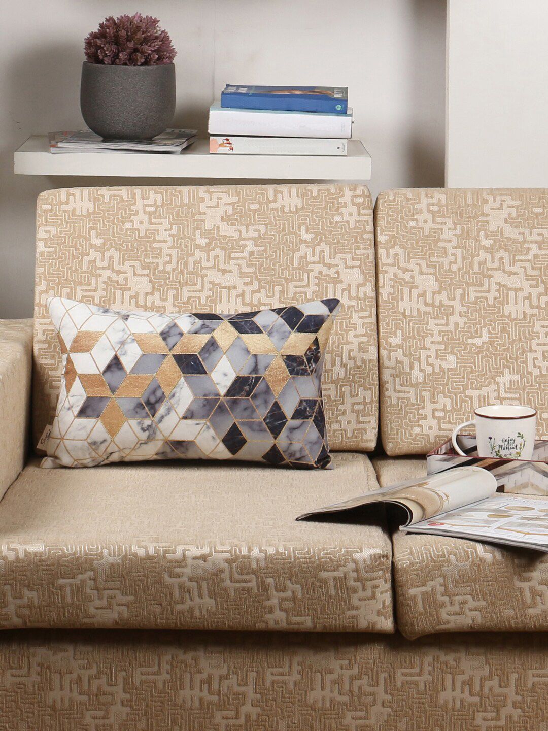 Sivya Grey Geometric Polyester Washable Rectangle Cushion Covers - 12 x 18 In
