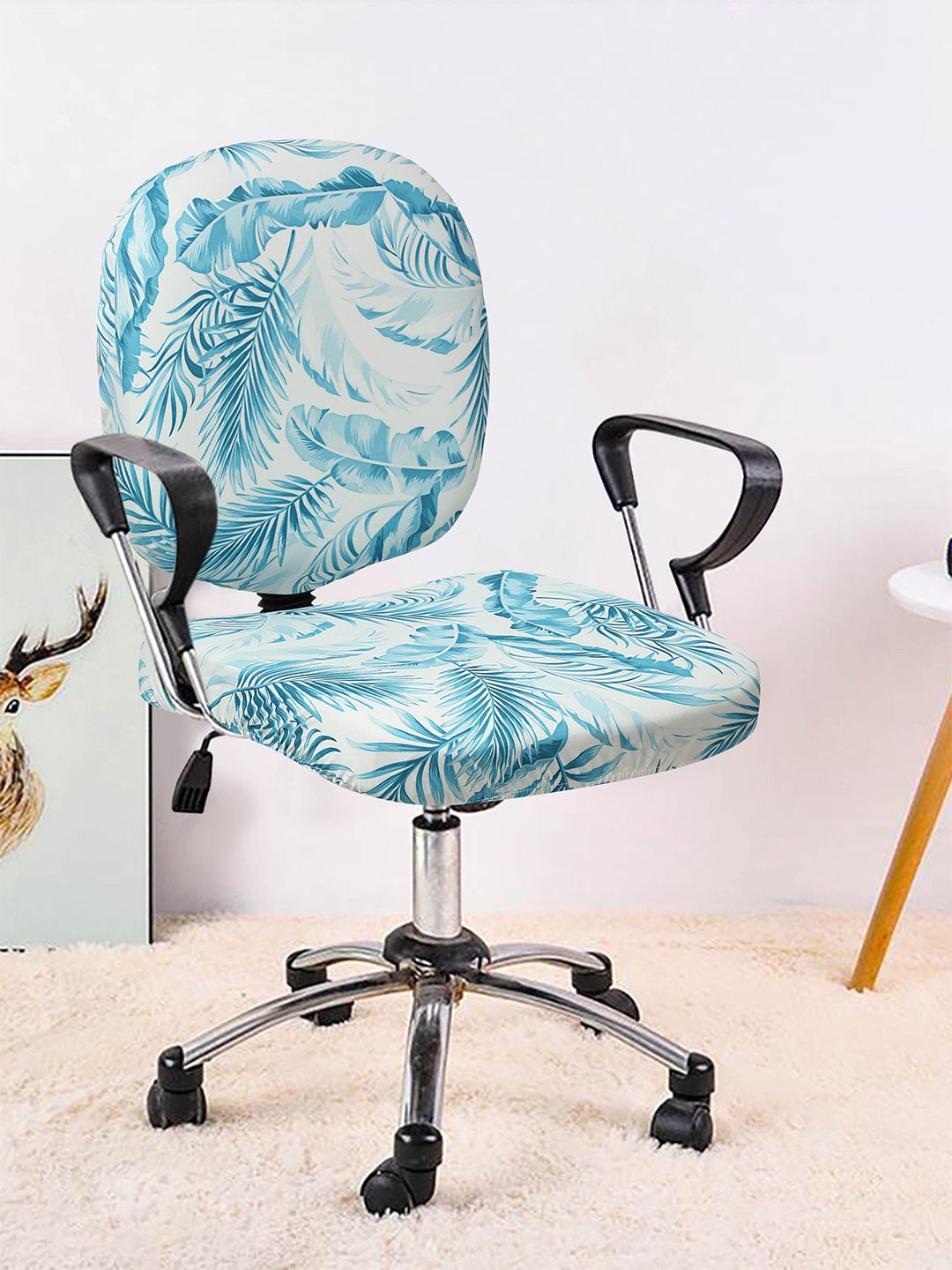 Cortina Set of 4 Blue & White Printed Stretchable Office Chair Cover