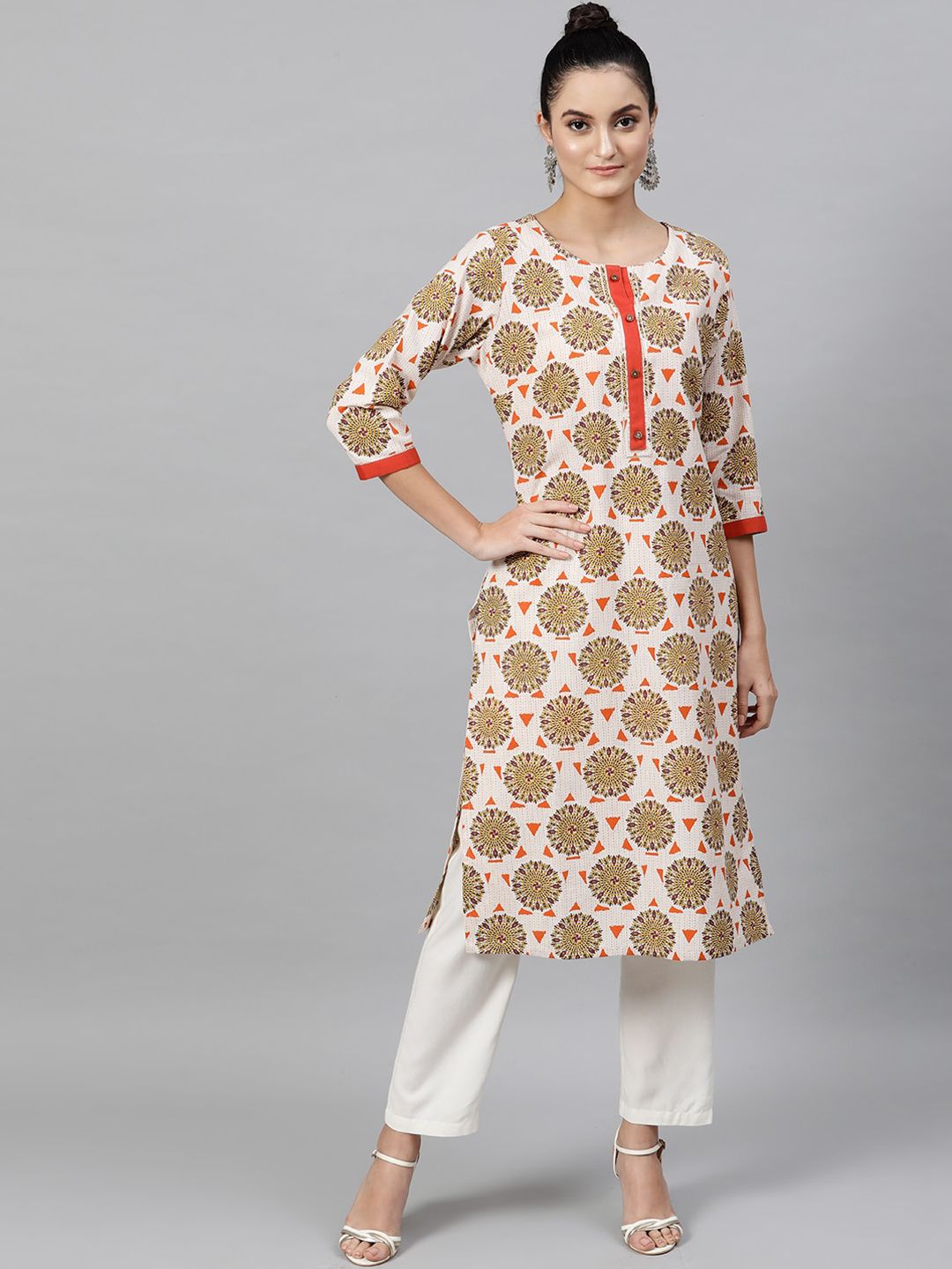 STREET 9 Women Cream-Coloured Printed Kurta