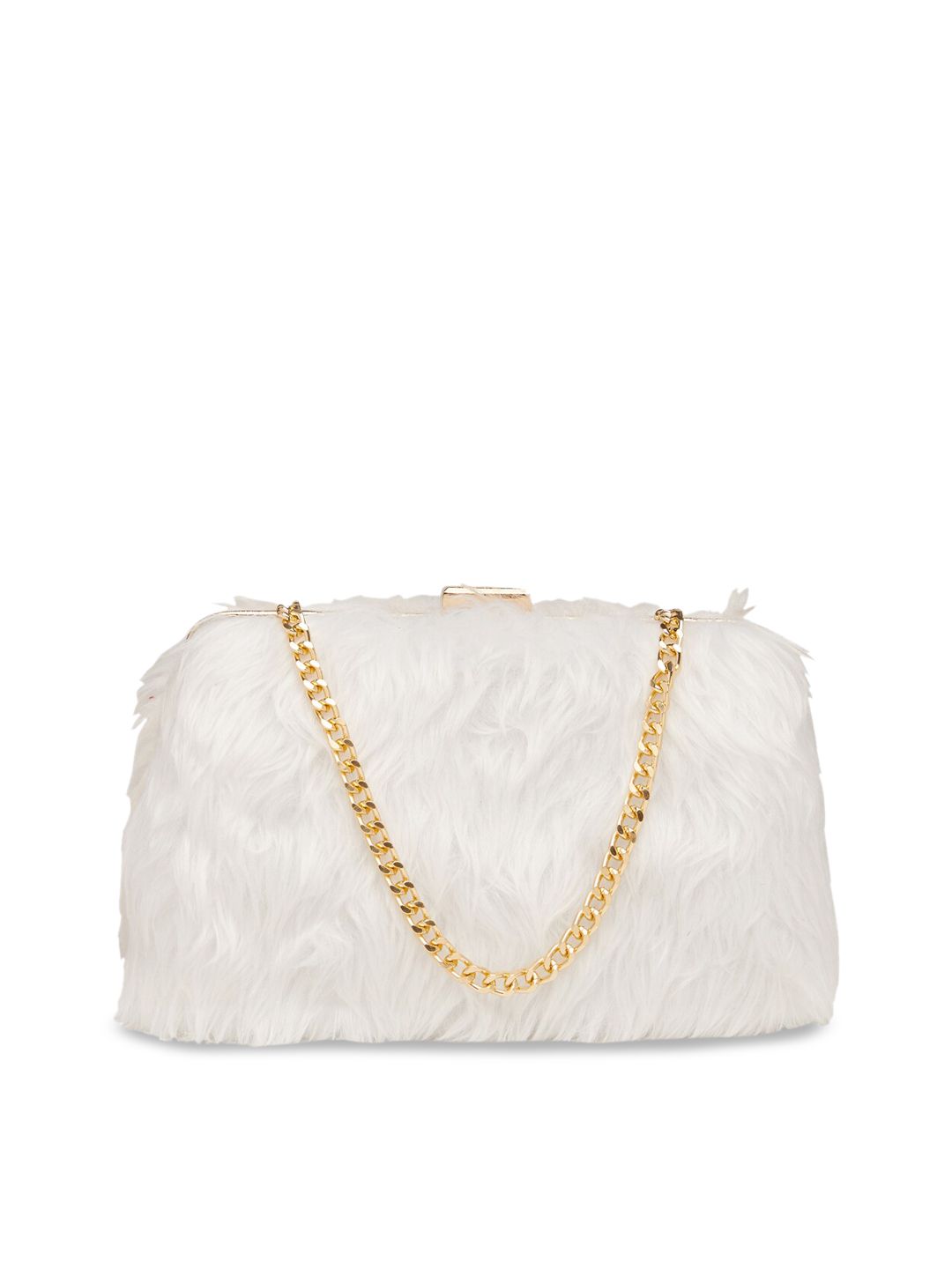 Vdesi White Textured Fur Box Clutch