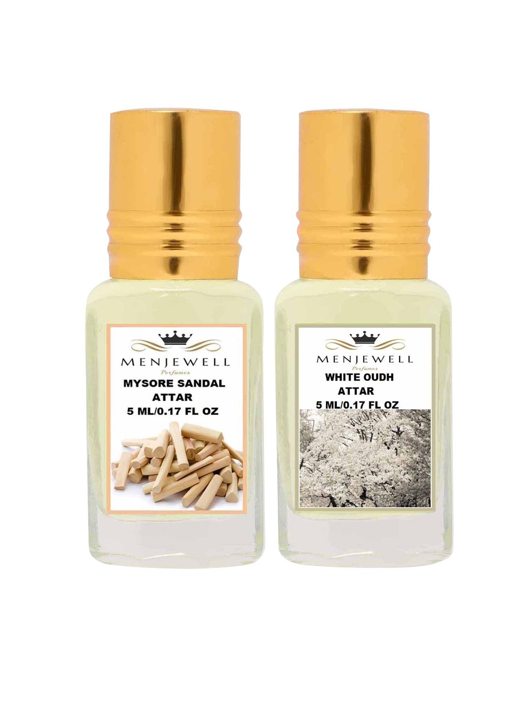 Menjewell Unisex Mysore Sandal And White Oudh Attar 5 ml Each Pack of 2