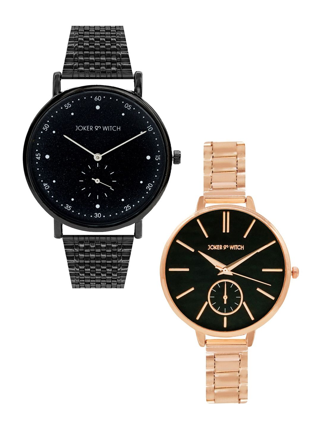 JOKER & WITCH Black & Rose Gold-Toned Mark & Bridget Couple Watch Gift Set JWCW176