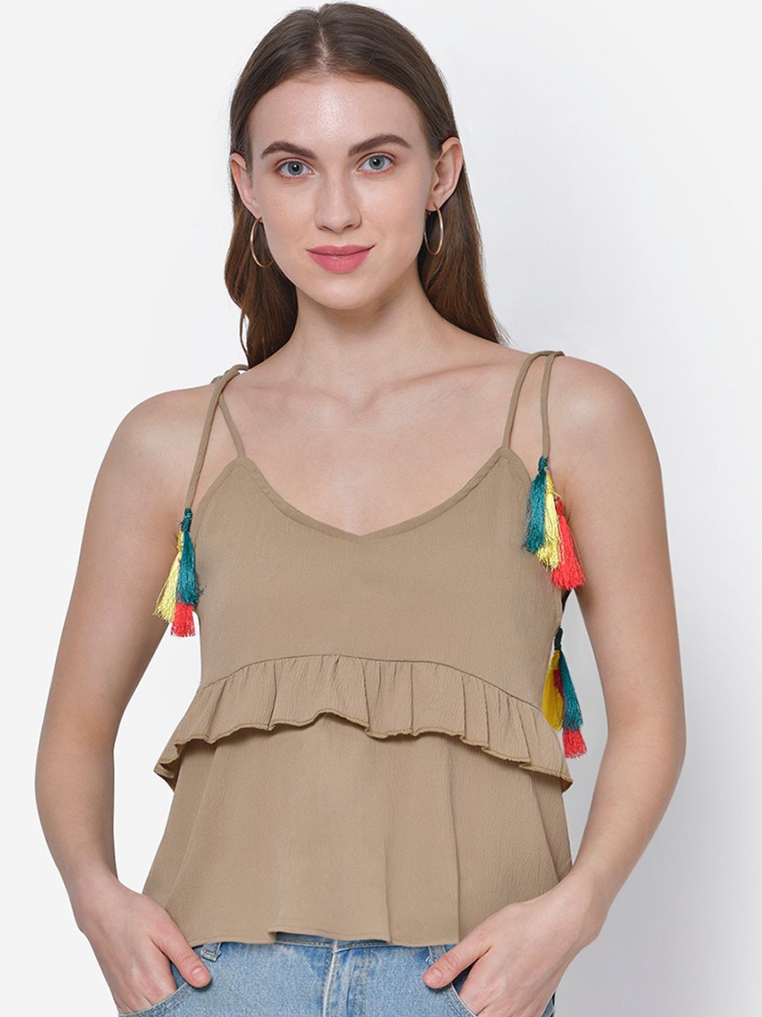 Martini Women Beige Solid Tiered Top