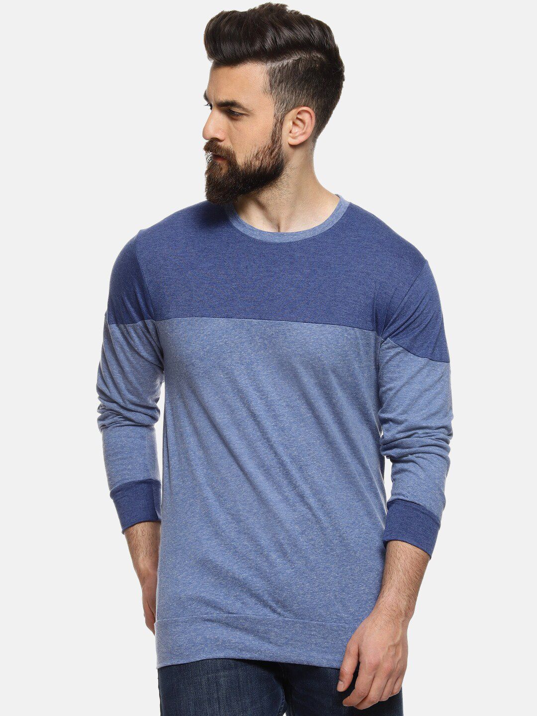 CAHOOT Men Blue Colourblocked Round Neck T-shirt