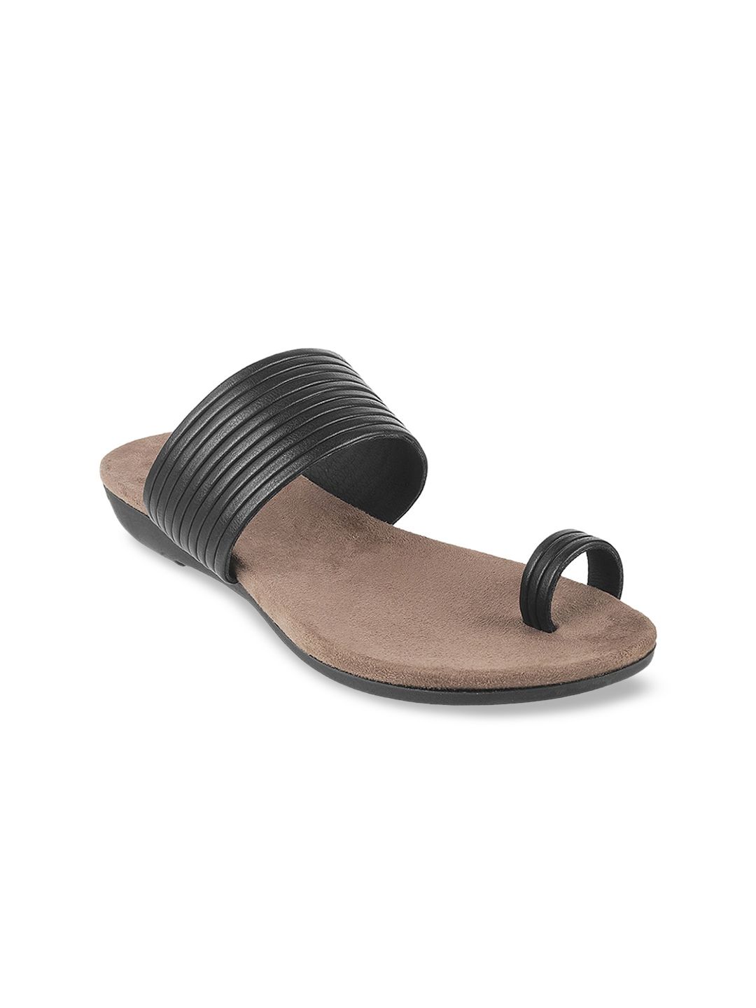 Mochi Women Black Solid One Toe Flats