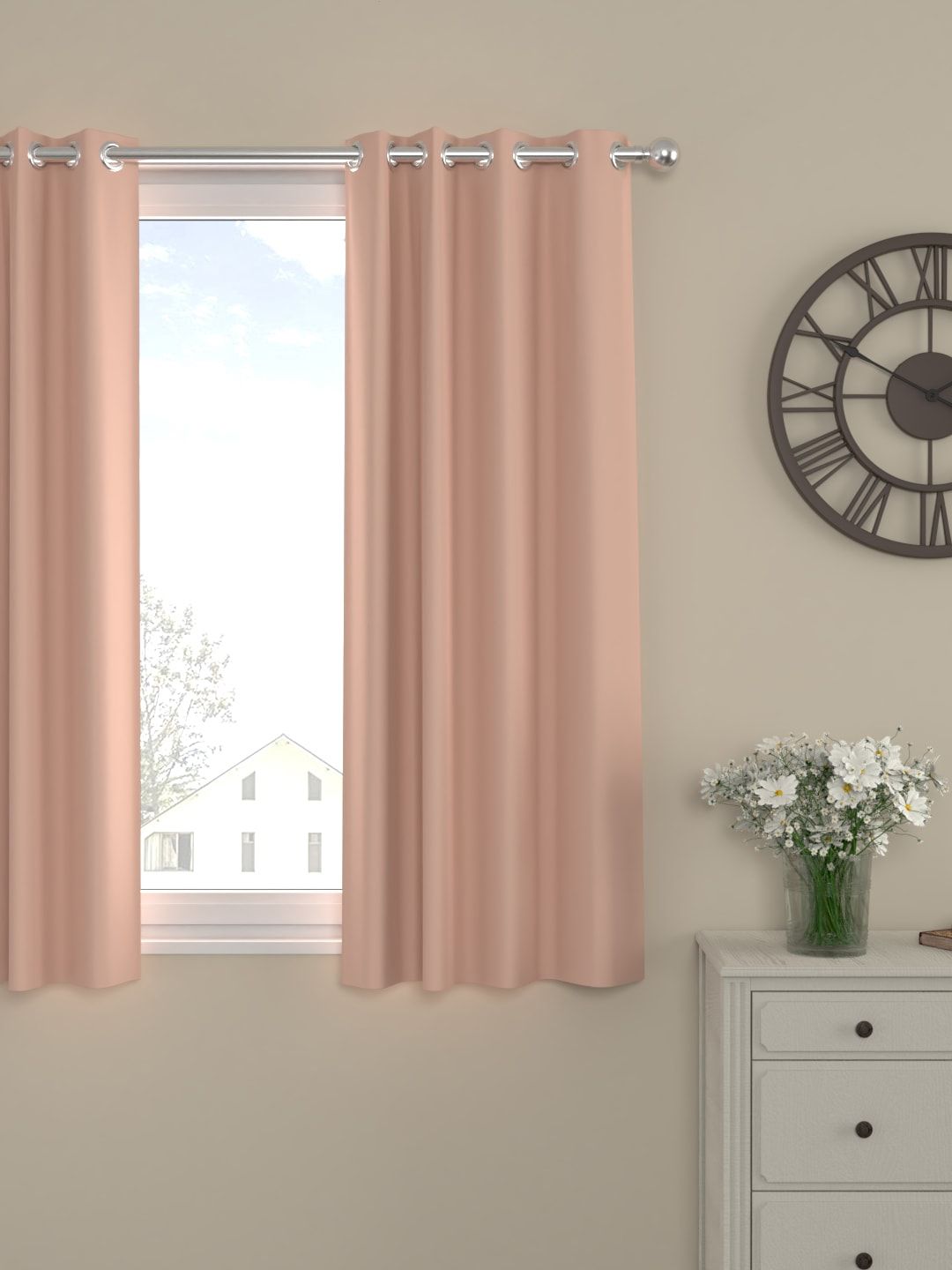 ROSARA HOME Peach-Coloured Single Black Out Window Curtain