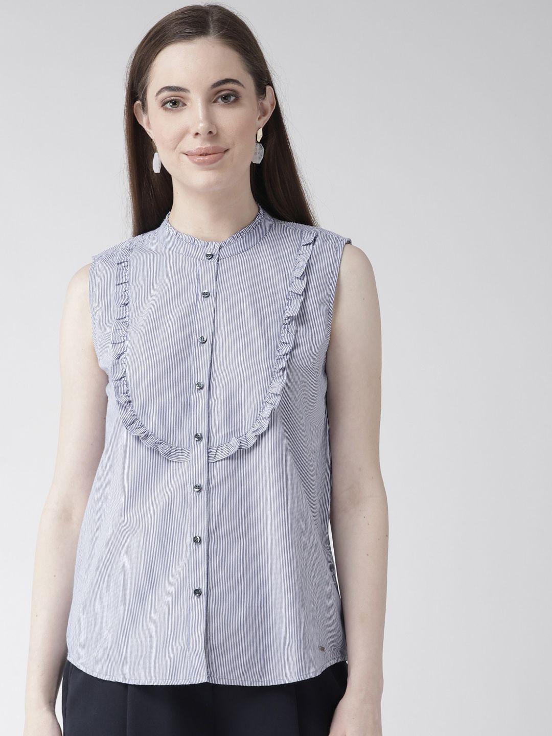 Xpose Women Blue Regular Fit Striped Casual Shirt