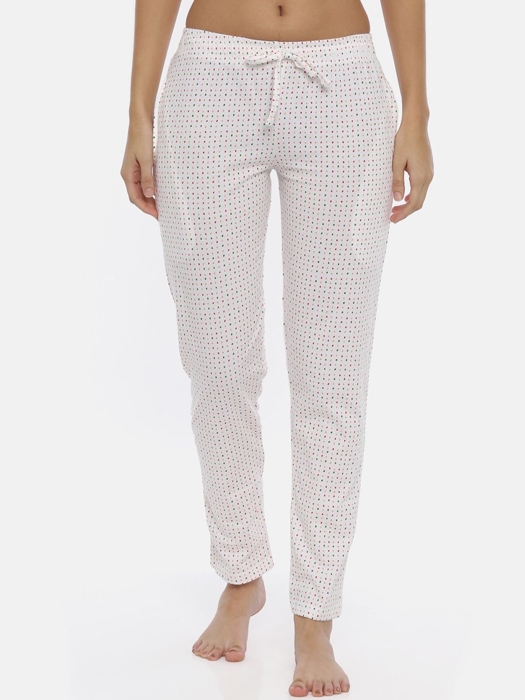 3PIN Women White Printed Pure Cotton Lounge Pants