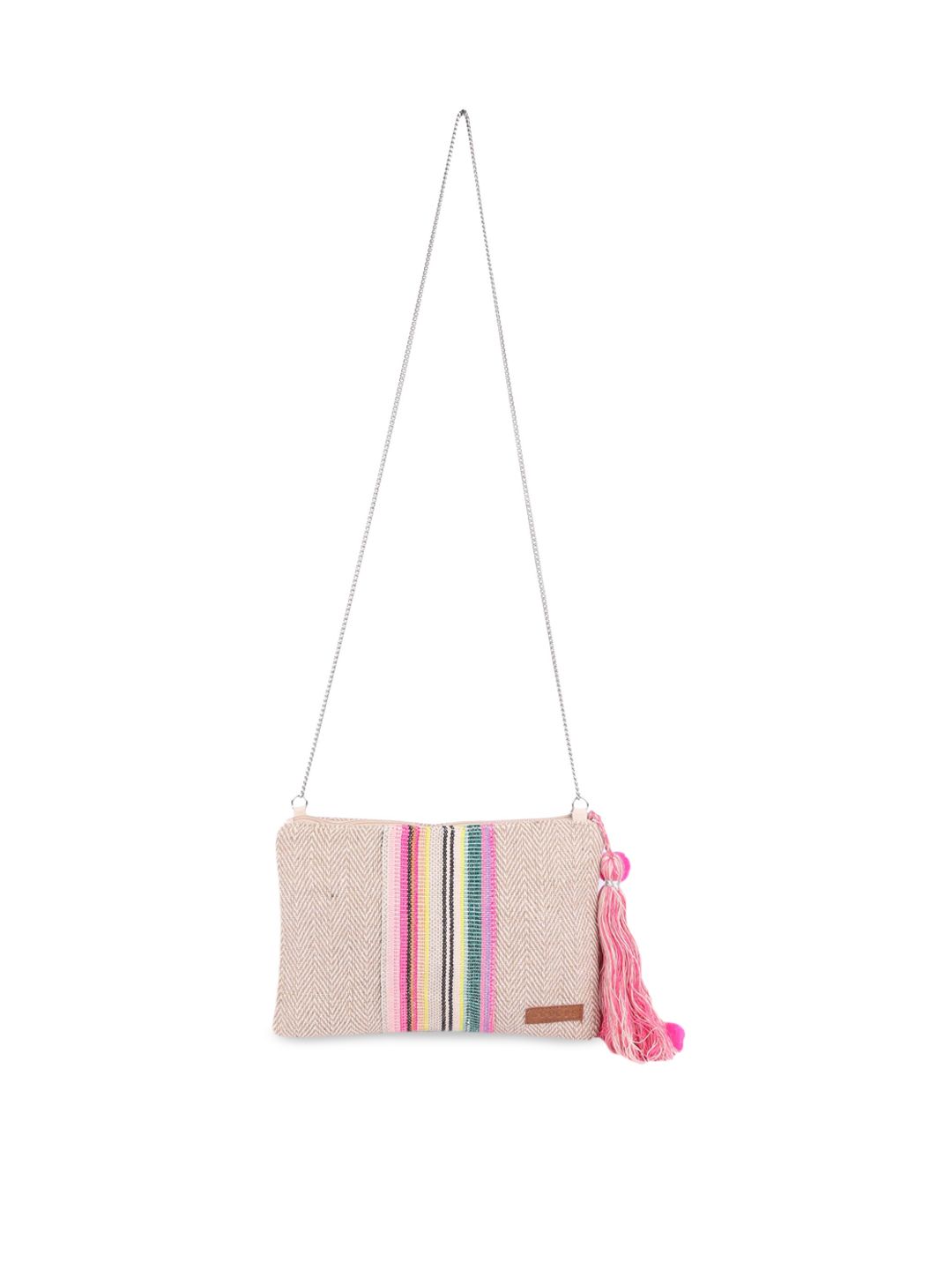 ASTRID Cream-Coloured & Pink Striped Sling Bag