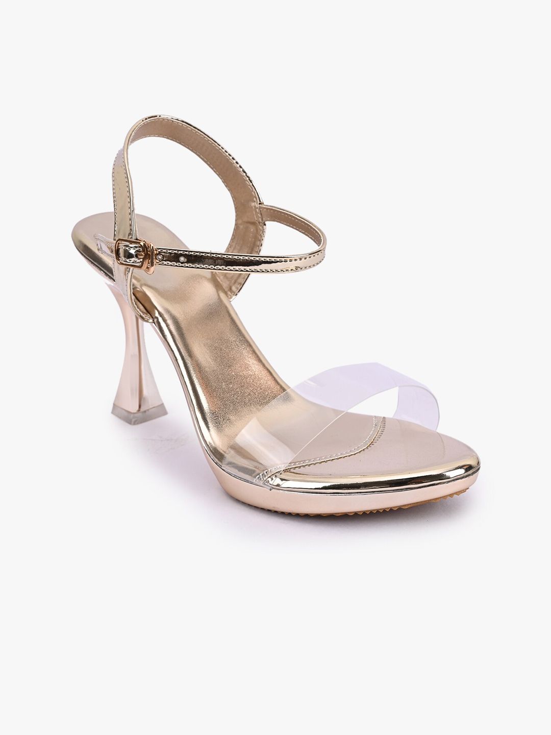BuckleUp Women Gold-Toned & Transparent Solid Stilettos Heels